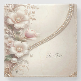 Floral and Pearl Embellishments Stone Coaster ストーンコースター