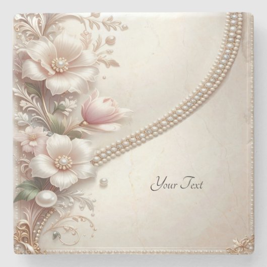 Floral and Pearl Embellishments Stone Coaster ストーンコースター (正面)
