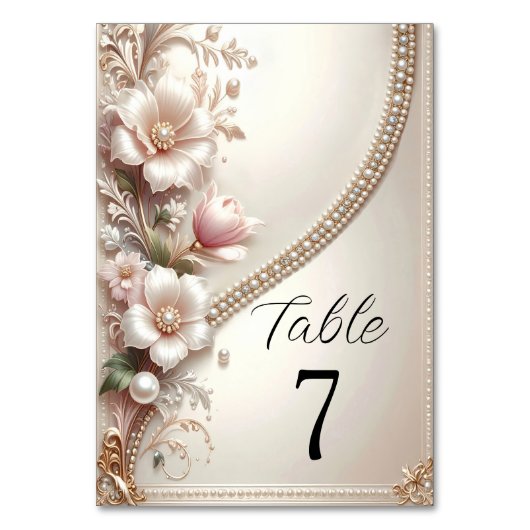 Floral and Pearl Embellishments Table Number テーブルナンバー (正面)