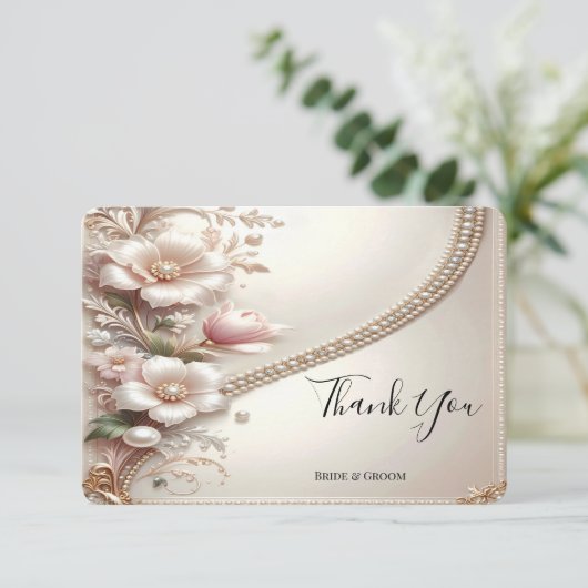 Floral and Pearl Embellishments Thank You Card サンキューカード (スタンド正面)