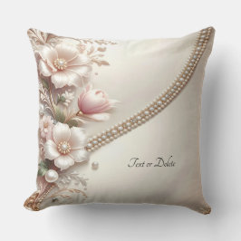 Floral and Pearl Embellishments Throw Pillow クッション