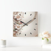 Floral and Pearl Embellishments Wall Clock スクエア壁時計 (ホーム)