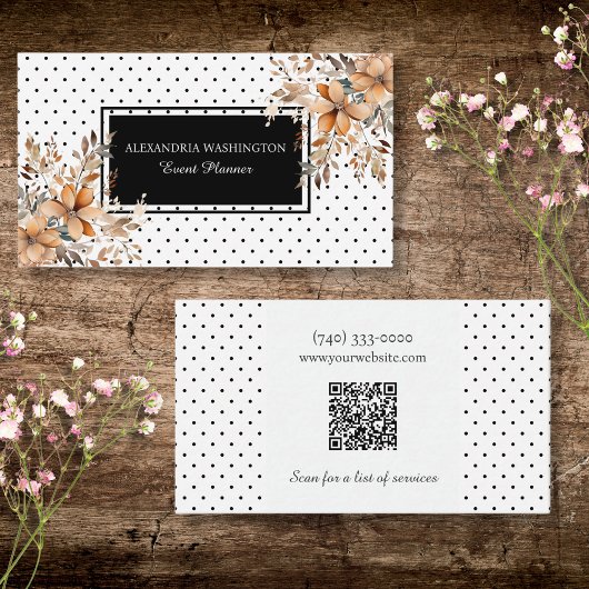 Floral and Polka Dot with QR Code 名刺