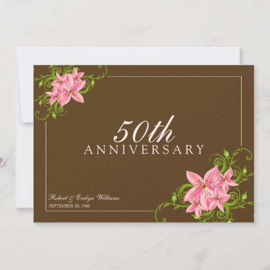 Floral Anniversary Party Custom Invitation (brown) 招待状 (正面)