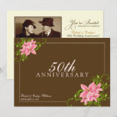 Floral Anniversary Party Custom Invitation (brown) 招待状 (正面/裏面)