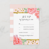 floral antique pink gold stripe wedding RSVP (正面/裏面)