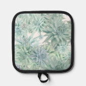 Floral Apron – Soft Blues & Greens on White  鍋敷き (正面)