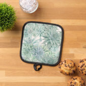 Floral Apron – Soft Blues & Greens on White  鍋敷き (トップダウン)