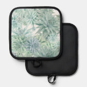 Floral Apron – Soft Blues & Greens on White 鍋敷き (正面/裏面)