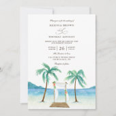 Floral Arbor Tropical Beach Budget QR Code Wedding 招待状 (正面)
