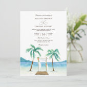 Floral Arbor Tropical Beach Budget QR Code Wedding 招待状 (スタンド正面)