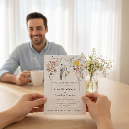 Floral Arch Couple Sketch Wedding Website 招待状