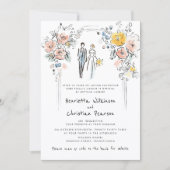 Floral Arch Couple Sketch Wedding Website 招待状 (正面)