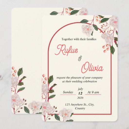 Floral Arch Editable Wedding Invitation Template 招待状 (正面/裏面)