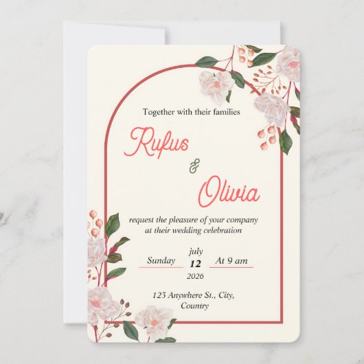 Floral Arch Editable Wedding Invitation Template 招待状 (正面)