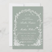 Floral Arch Garden Sage Green All in One Wedding 招待状 (正面)
