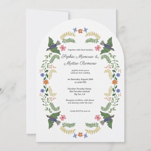 Floral Arch Linen Wedding 招待状 (正面)