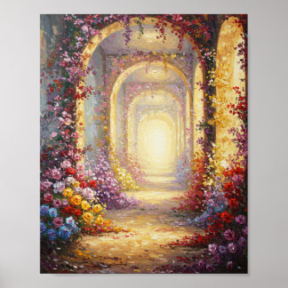 Floral Archway Corridor | Impressionist Oil Art ポスター