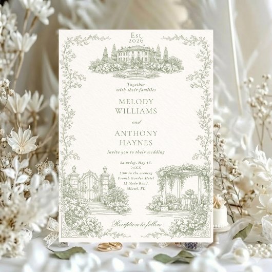 Floral Art Nouveau–Inspired Wedding Stationery Inv 招待状