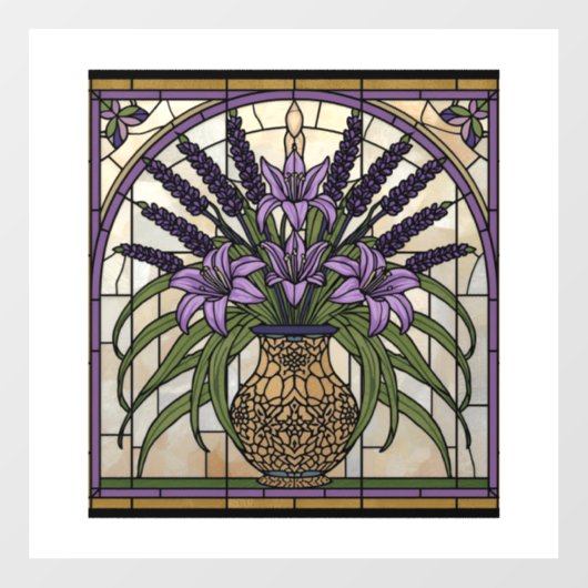 Floral Art Nouveau Stained Glass  ウィンドウサイン (シート)