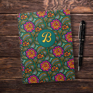 Floral Art Pattern Custom Initial Notebook ノートブック