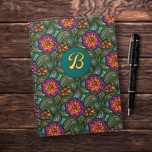 Floral Art Pattern Custom Initial Notebook ノートブック