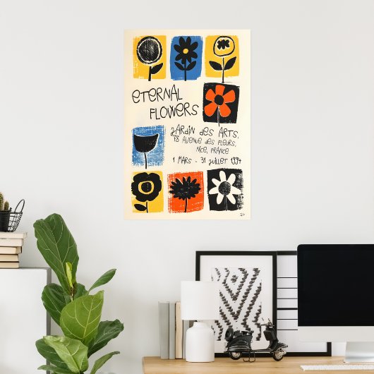 Floral Art Print Abstract Botanical Poster, Nice ポスター (ホームオフィス)