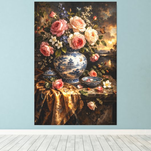 Floral artwork 002 dutch vintage キャンバスプリント (インサイチュ (ウッドフロア))
