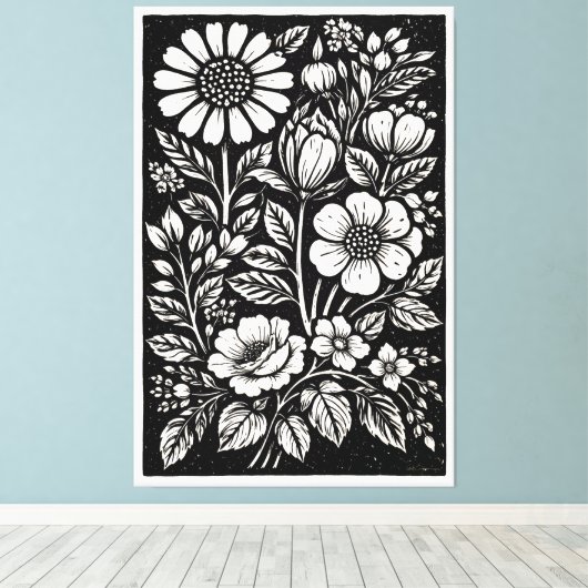 Floral artwork woodblock キャンバスプリント (インサイチュ (ウッドフロア))