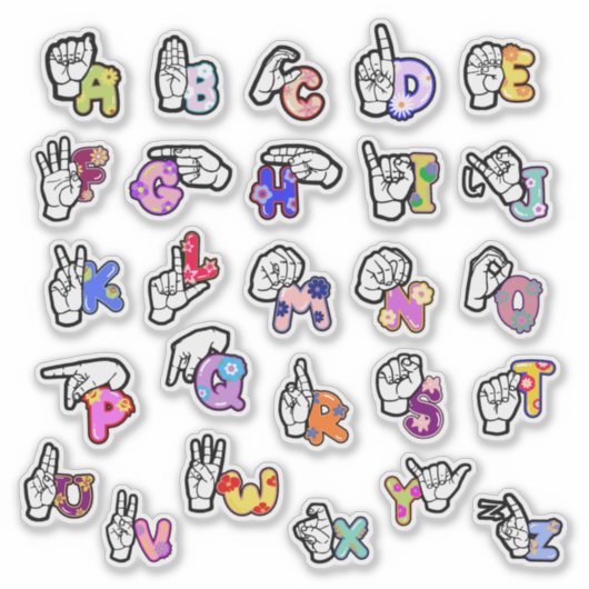 Floral ASL Alphabet Sticker シール (正面)