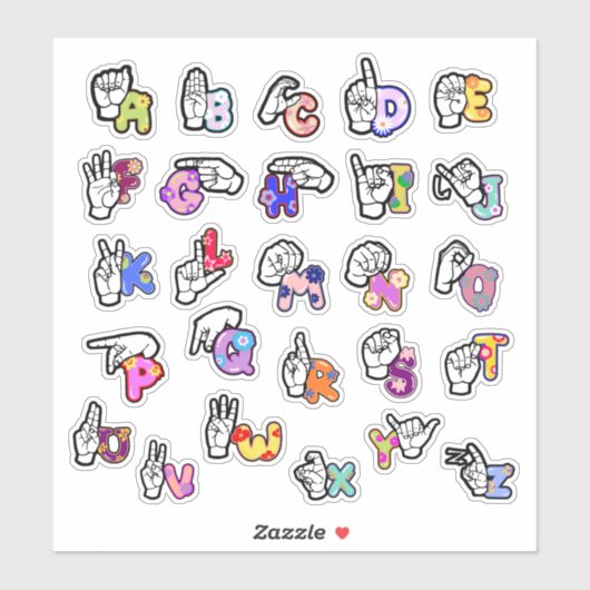Floral ASL Alphabet Sticker シール (シート)