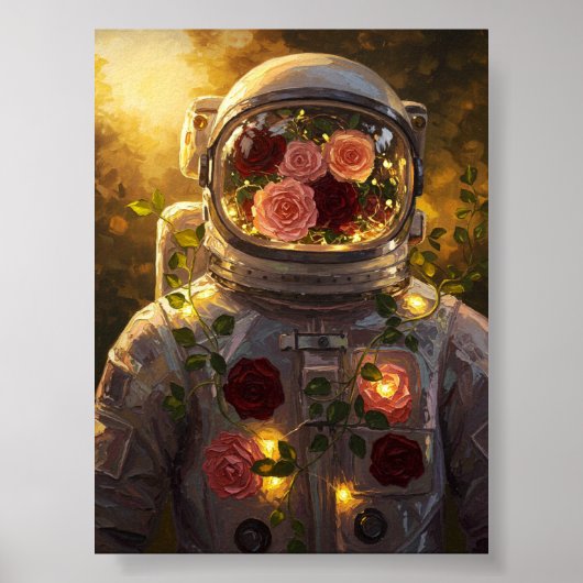 Floral Astronaut | Surreal Oil Painting ポスター (正面)