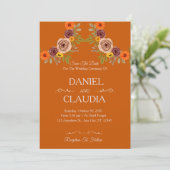 Floral Autumn Burnt Orange Wedding Invitation 招待状 (スタンド正面)