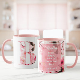 Floral B Initial Mug | Personalized Name & Traits マグカップ