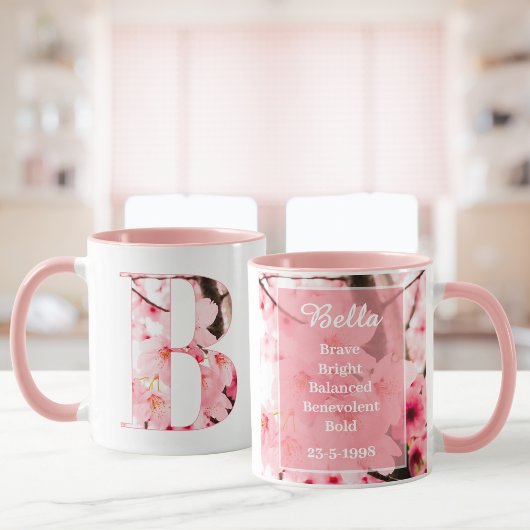Floral B Initial Mug | Personalized Name & Traits マグカップ