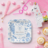 Floral baby boy baby shower ペーパープレート (パーティー)