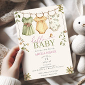 Floral Baby Clothesline Hello Baby Baby Shower 招待状