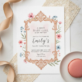 Floral Baby Girl Shower Invitation Frame 招待状
