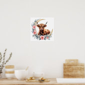 Floral Baby Highland Cow Nursery Print ポスター (キッチン)