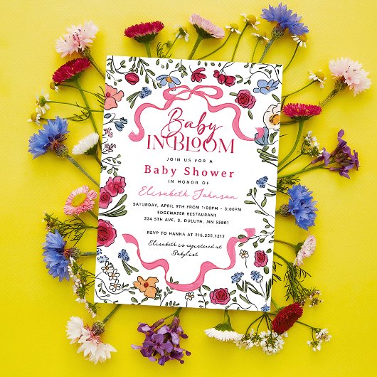 Floral Baby in Bloom Baby Shower 招待状