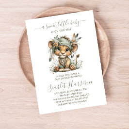 Floral baby lion Baby Shower Invitation 招待状