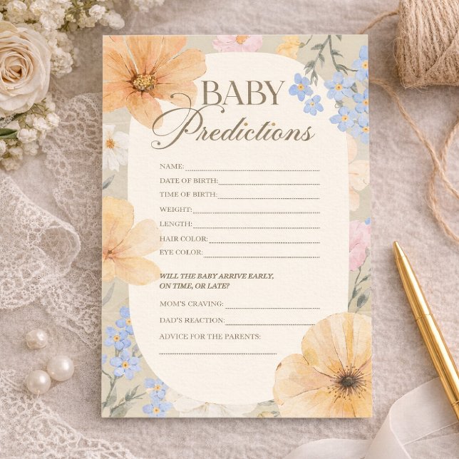 Floral Baby Predictions Game Card, Neutral Boho  (クリエイターアップロード済み)