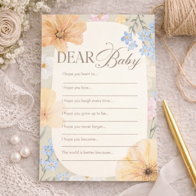 Floral Baby Predictions Game Card, Neutral Boho  (クリエイターアップロード済み)