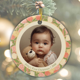 Floral Baby’s First Christmas Custom Ornament  セラミックオーナメント