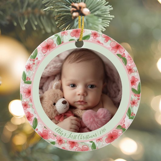 Floral Baby’s First Christmas Ornament – Add Name  セラミックオーナメント