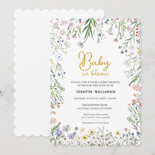 Floral Baby Shower invitation, Baby in Bloom 招待状 (正面/裏面)