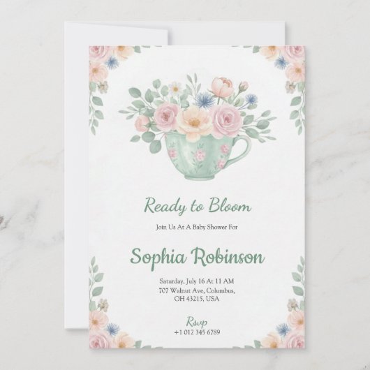 Floral baby shower Invitation card design  招待状 (正面)