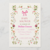 Floral Baby Shower Invitation | Soft Pink waterco 招待状 (正面)
