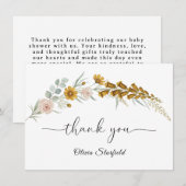 Floral Baby Shower yellow wildflower watercolor サンキューカード (正面/裏面)