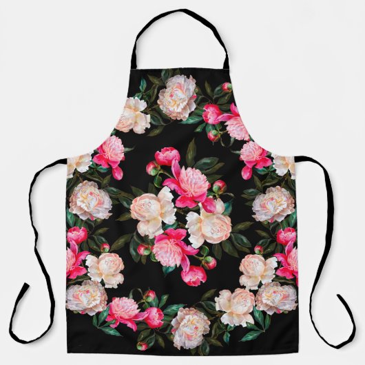 Floral background. Peonies pink and white on a dar エプロン (正面)